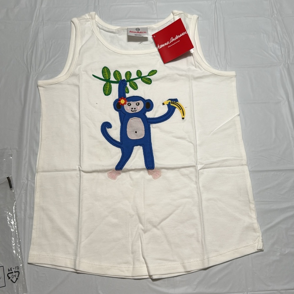 Hanna Andersson White Tank with Monkey size 8 130 NWT